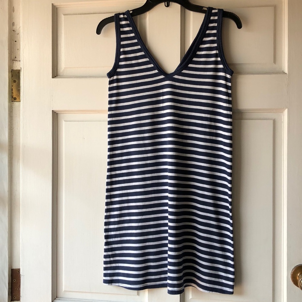 EVERLANE Blue and White Striped Slip on Dress